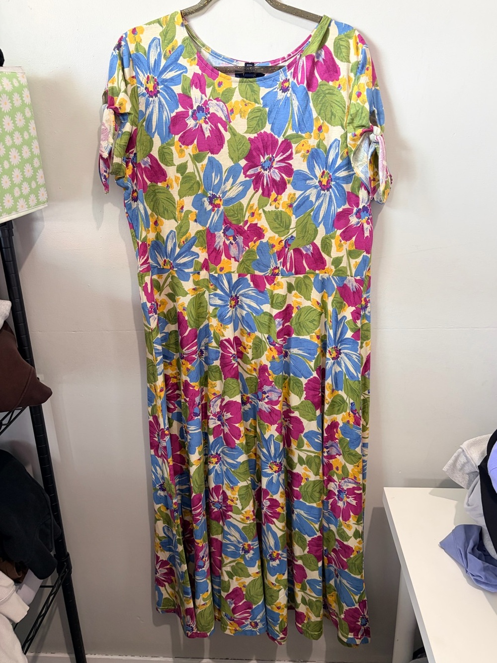 CHAPS Floral Print Cotton Knit Short Sleeve Maxi Dress | 1X